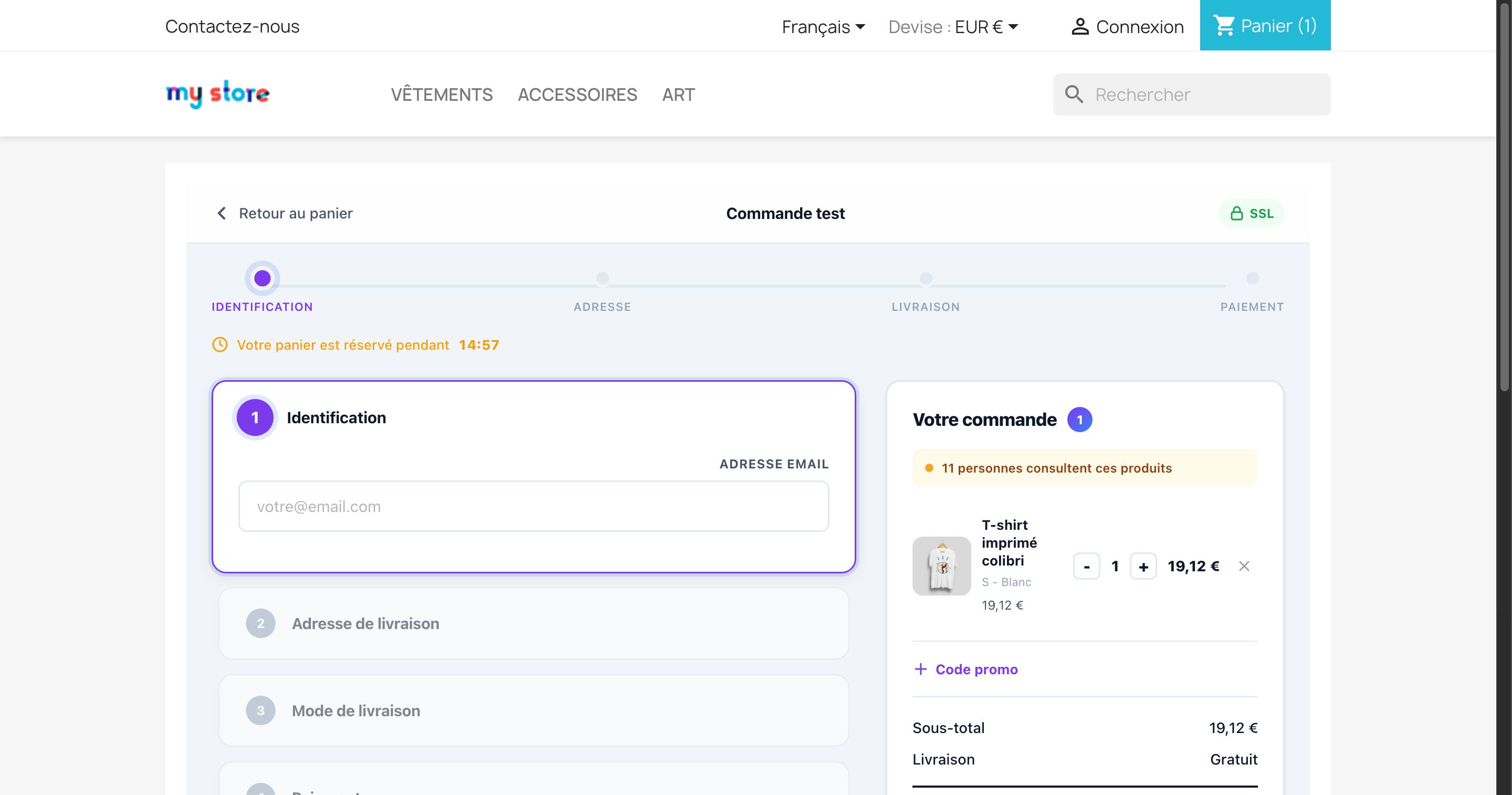 Étape 1 — Identification par email avec barre de progression