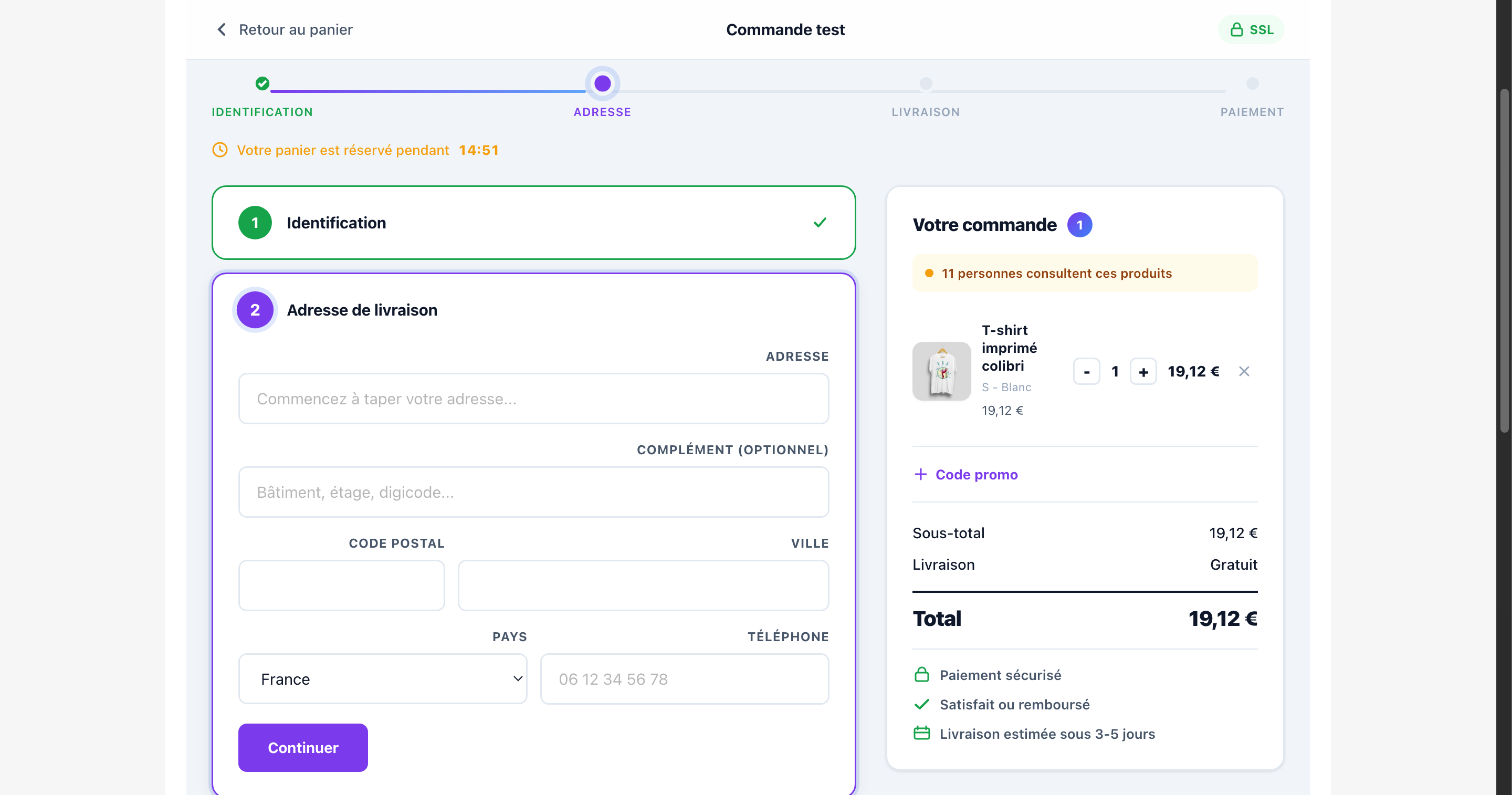 Étape 2 — Formulaire d'adresse avec autocomplétion
